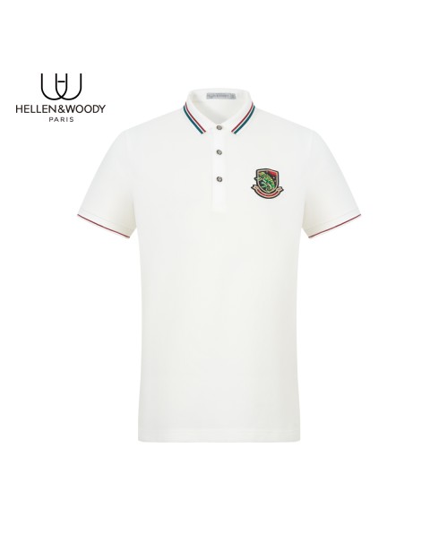 HELLEN&WOODY Luxury Casual Polo Shirt for Men 2022 Summer Slim Embroidered Stickers Lapel Short-sleeved Men's Stripes Cotton
