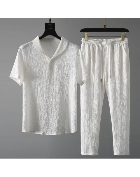 (Shirt+Trousers) 2022 Summer new arrival Men Fashion Classic Shirt men Business Casual Shirts Men A Set Of Clothes Size M-4XL