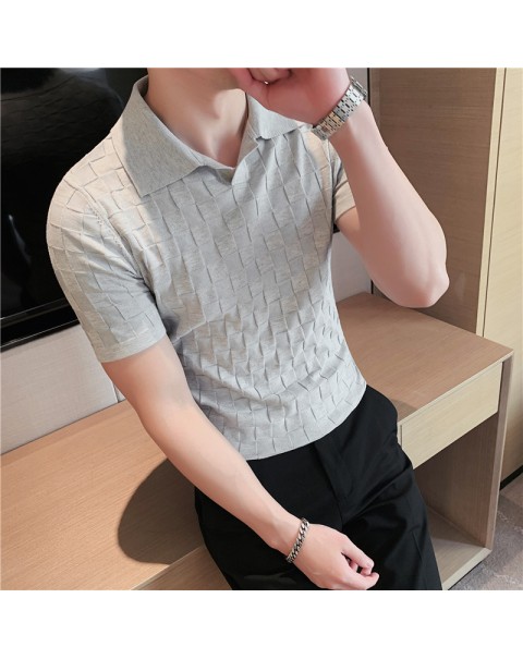 Black/Gray/Green Summer Fashion Sexy Plaid Polo Shirts For Men Clothing 2022 Stretched Slim Fit Casual Short Sleeve Polo Homme