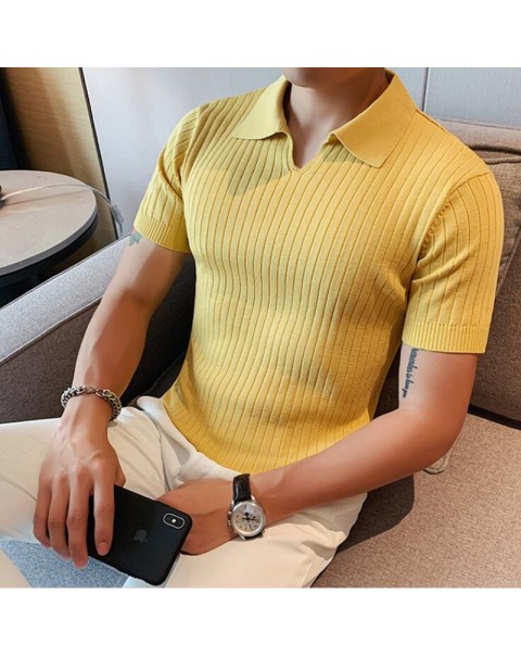 2022 British Style POLO Shirts Men Knitting Short Sleeve Shirts Solid Color Lapel Business Casual Top Summer Social Clothing 3XL