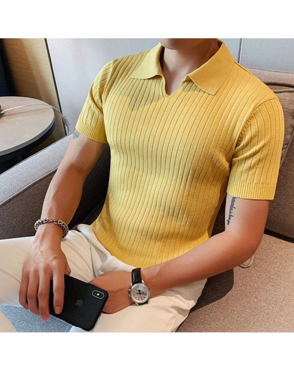 2022 British Style POLO Shirts Men Knitting Short ...