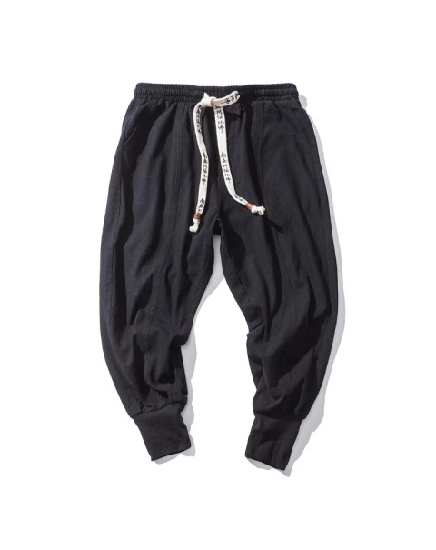 Cotton Linen Harem Pants Men Solid Elastic Waist Streetwear Joggers 2022 New Baggy Drop-crotch Pants Casual Trousers Men