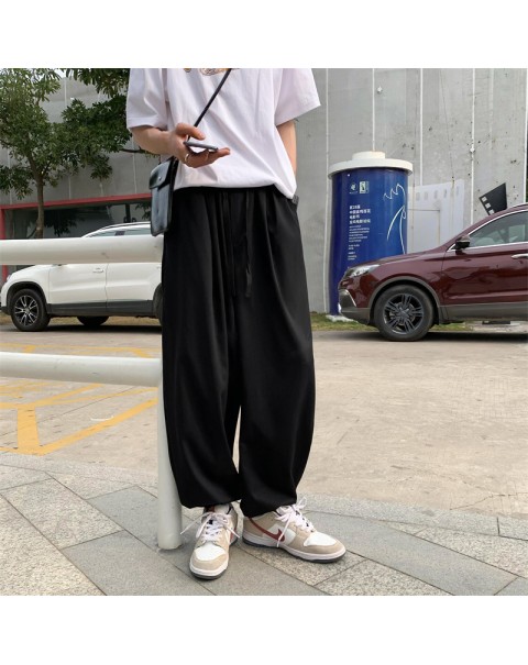 Summer Thin Casual Pants Men Fashion Drawstring Ice Silk Pants Men Streetwear Loose Wide-leg Pants Mens Straight Trousers M-2XL