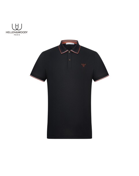 HELLEN&WOODY 2022 Summer Men Polo Shirt Business Casual Embroidered TShirt Short Sleeved Striped Lapel Top Tee