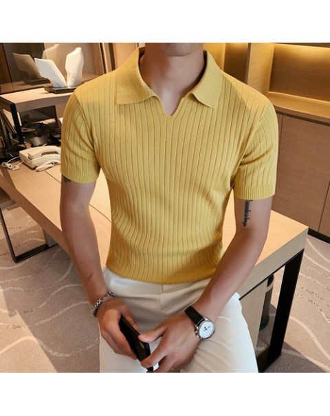 2022 British Style POLO Shirts Men Knitting Short Sleeve Shirts Solid Color Lapel Business Casual Top Summer Social Clothing 3XL