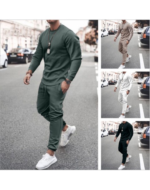 Autumn New Men Tracksuit Casual Solid Sports Set Long Sleeved TShirt 2 Pieces Sets+Pants Fashion Brand Jogger Fitness Sportswear
