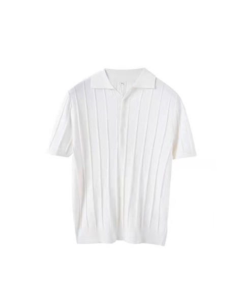 2022 Spring Summer Knit Polo Shirt Men Casual Turn-down Collar Button-up Fashion Striped Solid Slim Tops Ice Silk Fabric T-shirt