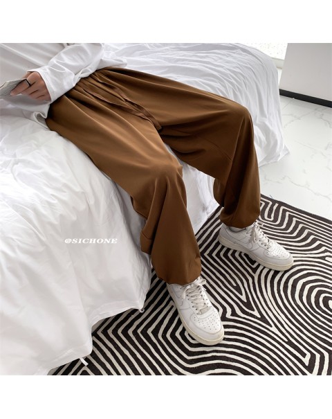 Summer Thin Casual Pants Men Fashion Drawstring Ice Silk Pants Men Streetwear Loose Wide-leg Pants Mens Straight Trousers M-2XL