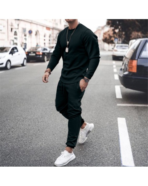 Autumn New Men Tracksuit Casual Solid Sports Set Long Sleeved TShirt 2 Pieces Sets+Pants Fashion Brand Jogger Fitness Sportswear
