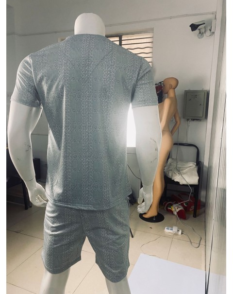 2022 Summer Men's Patchwork Casual 2 Piece Fashion O Neck Short Sleeve T Shirt and Drawstring Sports Running Shorts Black Outfit