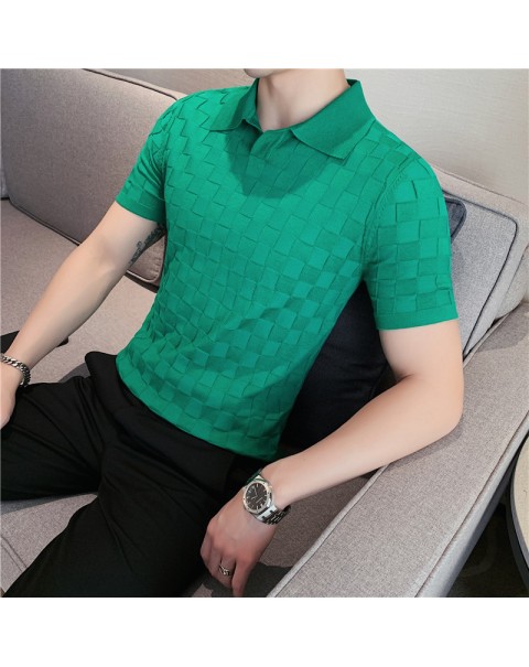 Black/Gray/Green Summer Fashion Sexy Plaid Polo Shirts For Men Clothing 2022 Stretched Slim Fit Casual Short Sleeve Polo Homme