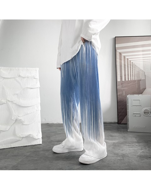 ZCSMLL Gradient striped pants men's ins Korean fashion casual wide leg pants summer thin loose vertical floor mops 2022 spring