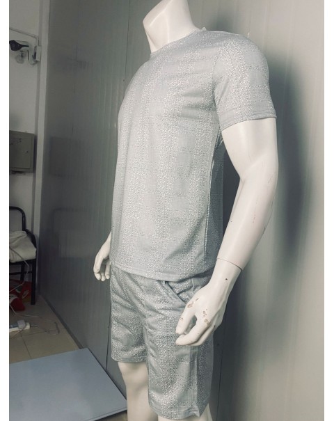 2022 Summer Men's Patchwork Casual 2 Piece Fashion O Neck Short Sleeve T Shirt and Drawstring Sports Running Shorts Black Outfit