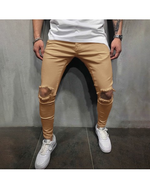 Men Skinny Casual Pants 2022 Hip Pop Hole Harem Pants Streetwear Mens Fashion Cargo Jogger Workout Pants Design Sportswear