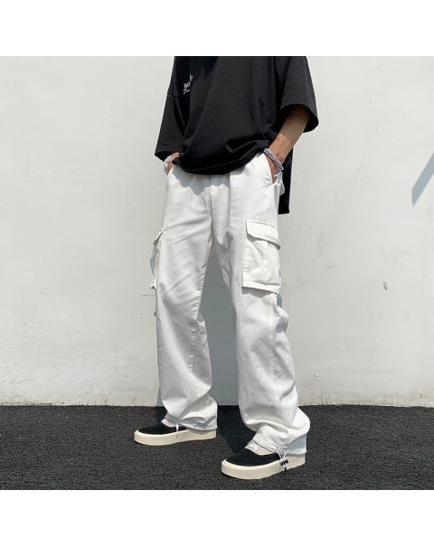 Black/white Casual Pants Men's Fashion Loose Straight Wide Leg Pants Men Streetwear Hip-hop Pocket Cargo Pants Mens Trousers