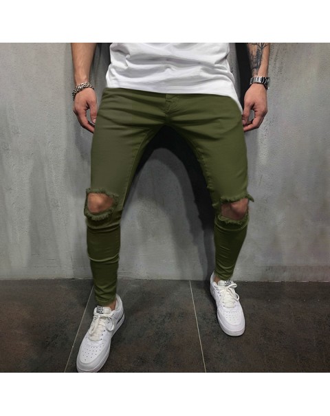 Men Skinny Casual Pants 2022 Hip Pop Hole Harem Pants Streetwear Mens Fashion Cargo Jogger Workout Pants Design Sportswear