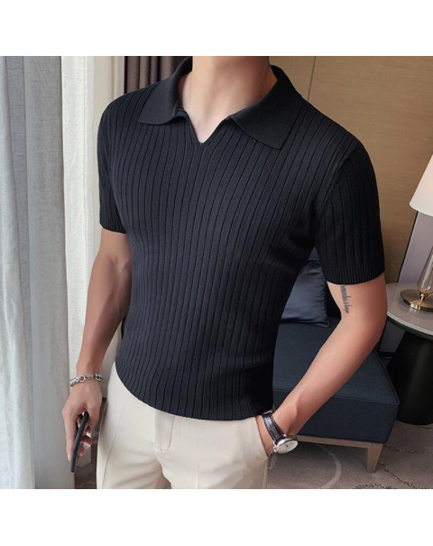 2022 British Style POLO Shirts Men Knitting Short Sleeve Shirts Solid Color Lapel Business Casual Top Summer Social Clothing 3XL