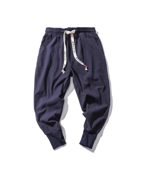 Cotton Linen Harem Pants Men Solid Elastic Waist Streetwear Joggers 2022 New Baggy Drop-crotch Pants Casual Trousers Men