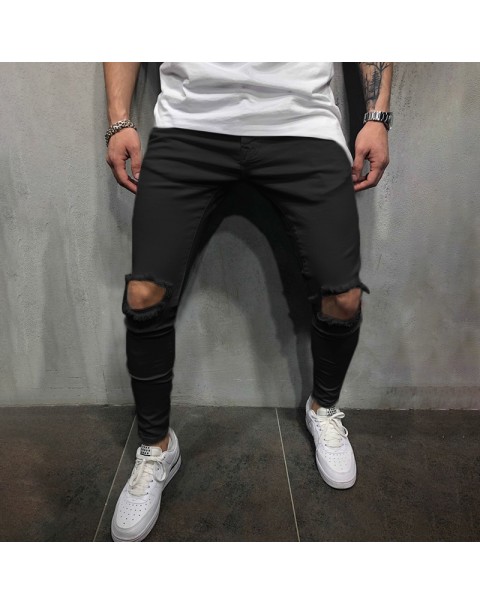 Men Skinny Casual Pants 2022 Hip Pop Hole Harem Pants Streetwear Mens Fashion Cargo Jogger Workout Pants Design Sportswear