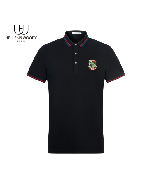 HELLEN&WOODY Luxury Casual Polo Shirt for Men 2022 Summer Slim Embroidered Stickers Lapel Short-sleeved Men's Stripes Cotton