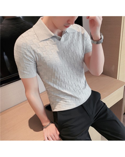 Black/Gray/Green Summer Fashion Sexy Plaid Polo Shirts For Men Clothing 2022 Stretched Slim Fit Casual Short Sleeve Polo Homme