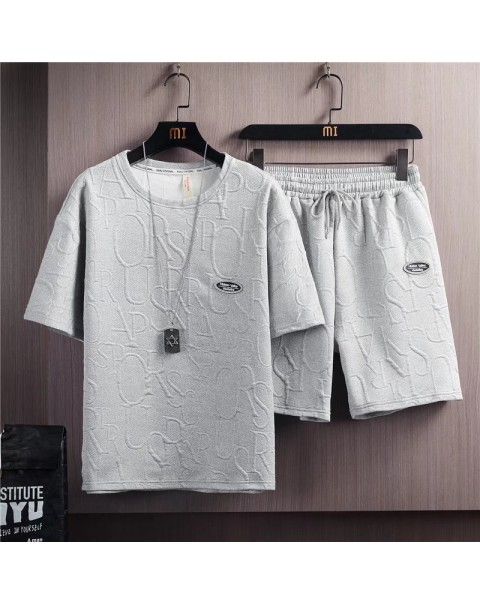 Summer Tshirt Shorts 2 Pieces Set White Tracksuit Men's 3D Letters Vintage Streetwear Creative Pattern Men Sets Short Outfits