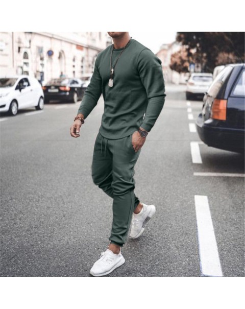 Autumn New Men Tracksuit Casual Solid Sports Set Long Sleeved TShirt 2 Pieces Sets+Pants Fashion Brand Jogger Fitness Sportswear