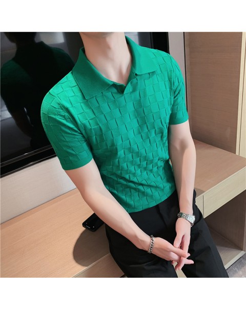 Black/Gray/Green Summer Fashion Sexy Plaid Polo Shirts For Men Clothing 2022 Stretched Slim Fit Casual Short Sleeve Polo Homme