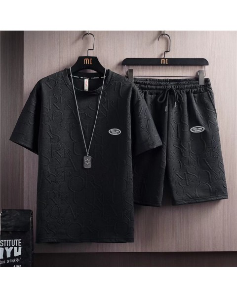 Summer Tshirt Shorts 2 Pieces Set White Tracksuit Men's 3D Letters Vintage Streetwear Creative Pattern Men Sets Short Outfits