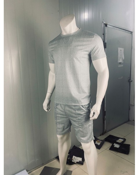 2022 Summer Men's Patchwork Casual 2 Piece Fashion O Neck Short Sleeve T Shirt and Drawstring Sports Running Shorts Black Outfit