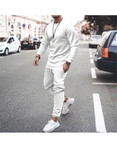 Autumn New Men Tracksuit Casual Solid Sports Set Long Sleeved TShirt 2 Pieces Sets+Pants Fashion Brand Jogger Fitness Sportswear
