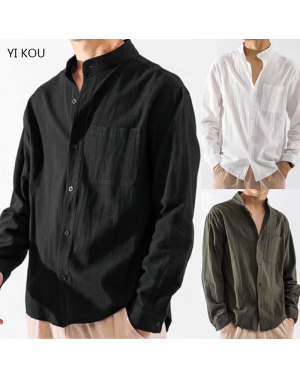 2022 New Linen Shirt Men's Long Sleeve Men's Shirt...