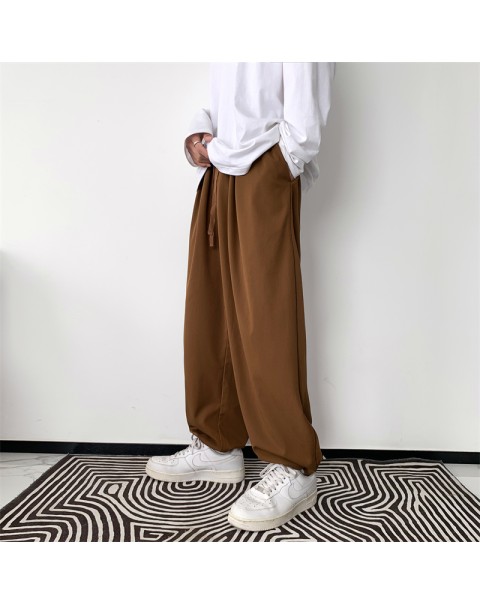 Summer Thin Casual Pants Men Fashion Drawstring Ice Silk Pants Men Streetwear Loose Wide-leg Pants Mens Straight Trousers M-2XL
