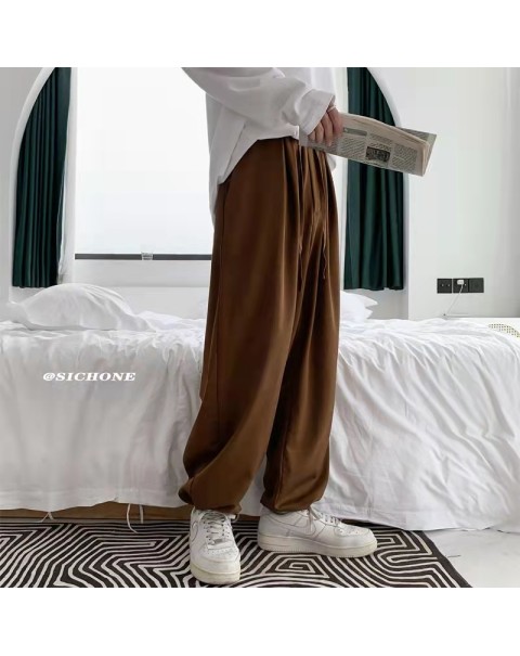 Summer Thin Casual Pants Men Fashion Drawstring Ice Silk Pants Men Streetwear Loose Wide-leg Pants Mens Straight Trousers M-2XL