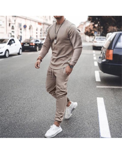 Autumn New Men Tracksuit Casual Solid Sports Set Long Sleeved TShirt 2 Pieces Sets+Pants Fashion Brand Jogger Fitness Sportswear