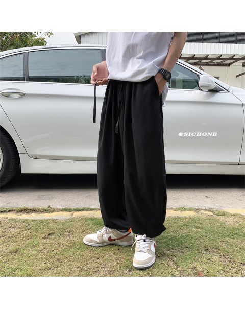 Summer Thin Casual Pants Men Fashion Drawstring Ice Silk Pants Men Streetwear Loose Wide-leg Pants Mens Straight Trousers M-2XL