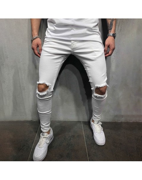 Men Skinny Casual Pants 2022 Hip Pop Hole Harem Pants Streetwear Mens Fashion Cargo Jogger Workout Pants Design Sportswear
